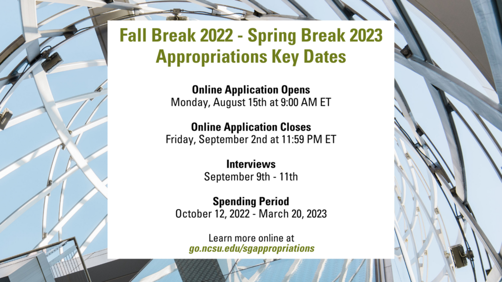 Key Dates for Fall Break 2022 – Spring Break 2023 Appropriations | Student Government