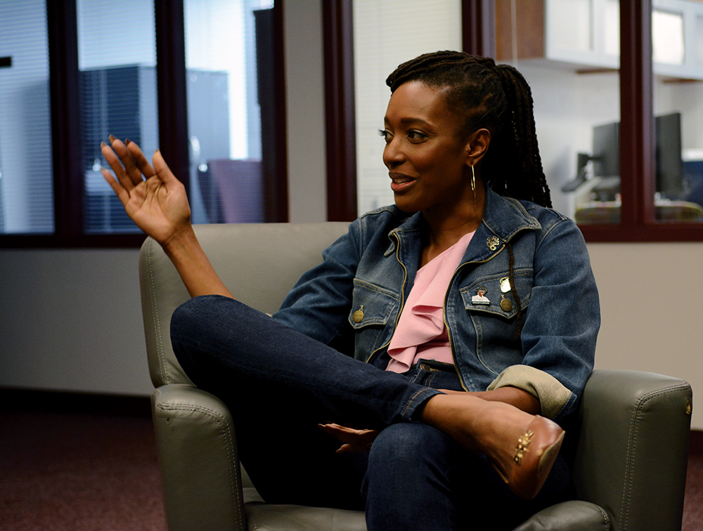 Franchesca Ramsey speaking to small group in African American Cultural Center