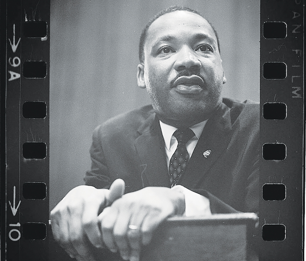 Photo of Martin Luther King at a press conference