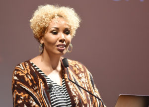 Jamilah Lemieux giving a talk in Talley Student Union