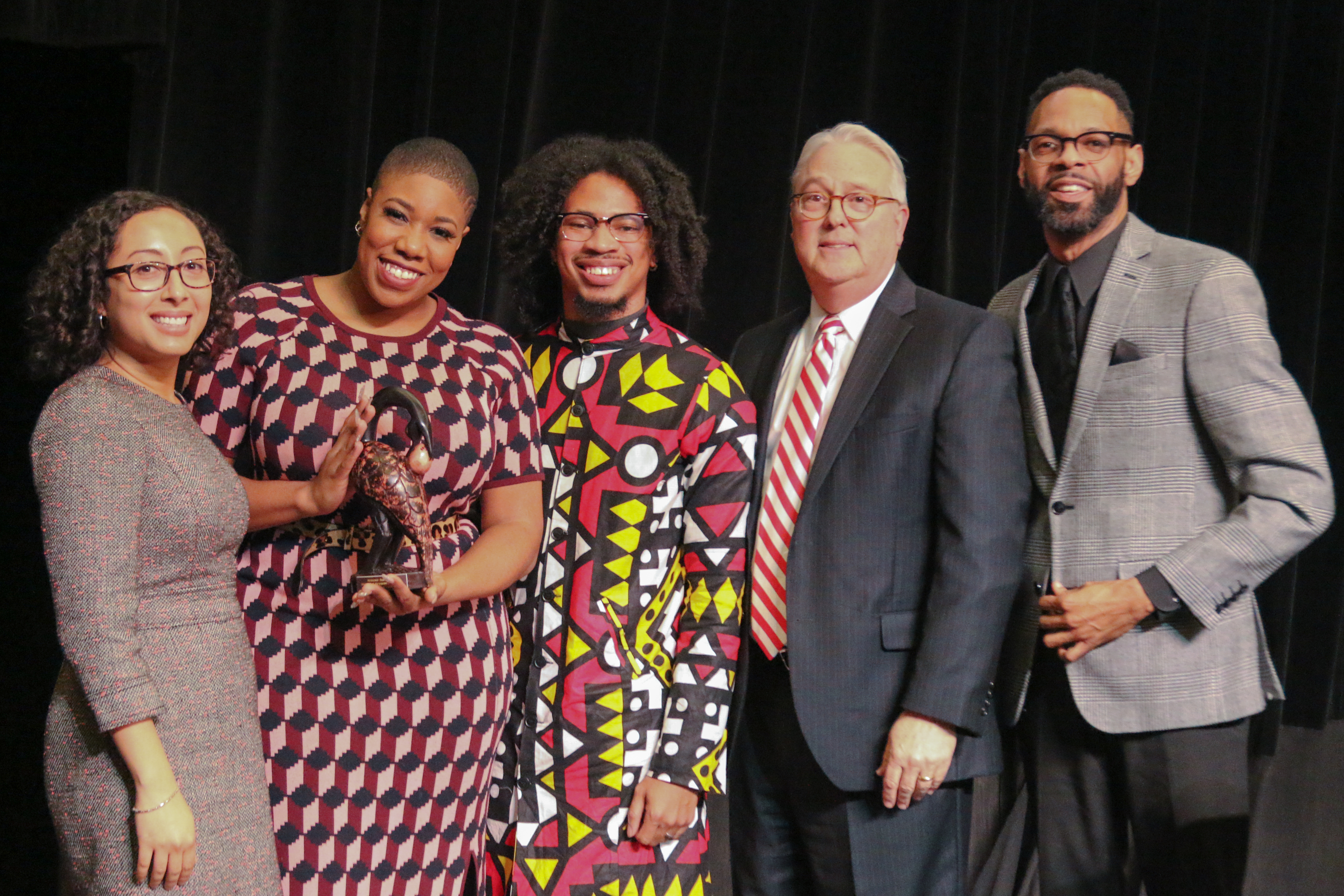 From left to right: Dr. Sachelle Ford, Symone Sanders, John Miller IV, Chancellor Randy Woodson, Moses T. Alexander Greene (Shanmukha Sandesh/Nubian Message)
