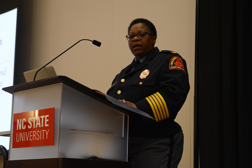 Chief Cassandra Deck-Brown came to Talley Student Union at NC State Feb 7 to give the 2019 Humanities and Social Sciences Diversity Lecture on the importance of Diversity and Inclusion in Law Enforcement.Chief Cassandra Deck-Brown came to Talley Student Union at NC State Feb 7 to give the 2019 Humanities and Social Sciences Diversity Lecture on the importance of Diversity and Inclusion in Law Enforcement. (Sara Trudan, Nubian Message)